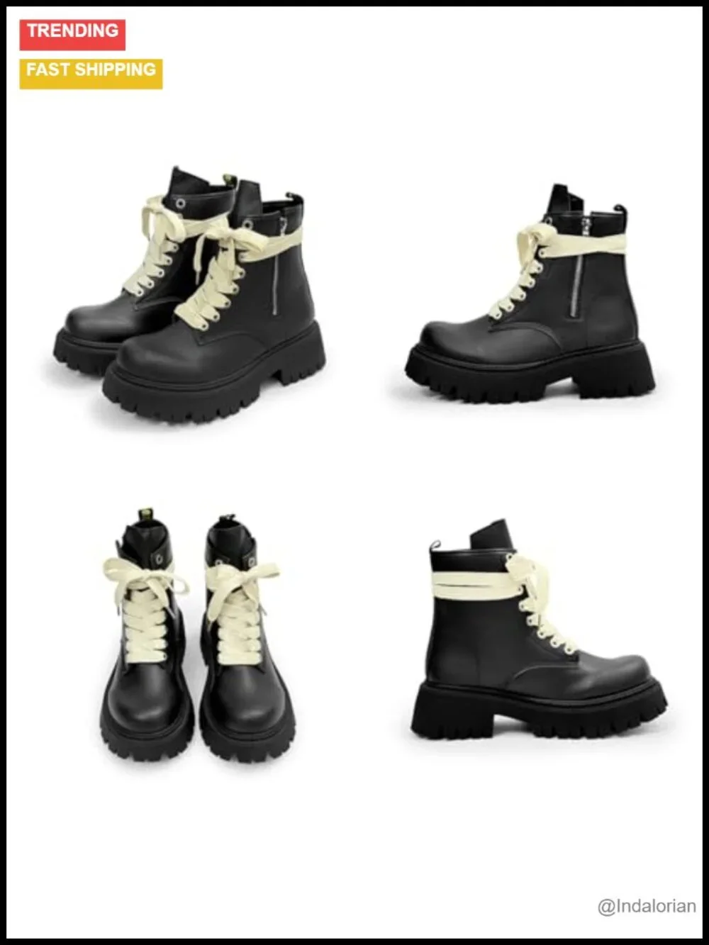 Men's Faux Leather Lace Up Ankle Combat Boots Side Zipper Chunky Heel Lug Sole